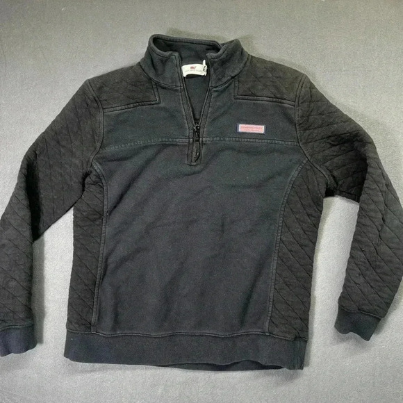 Vineyard Vines Quilted Top Sweatshirt Pull over Womens S Black Warm Sherpa 1250 - Picture 1 of 9